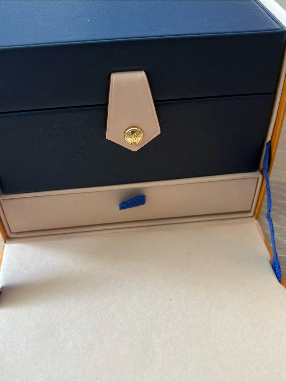 Louis Vuitton Necklace Accessory Jewelry Box — Navy Blue Leather with snap